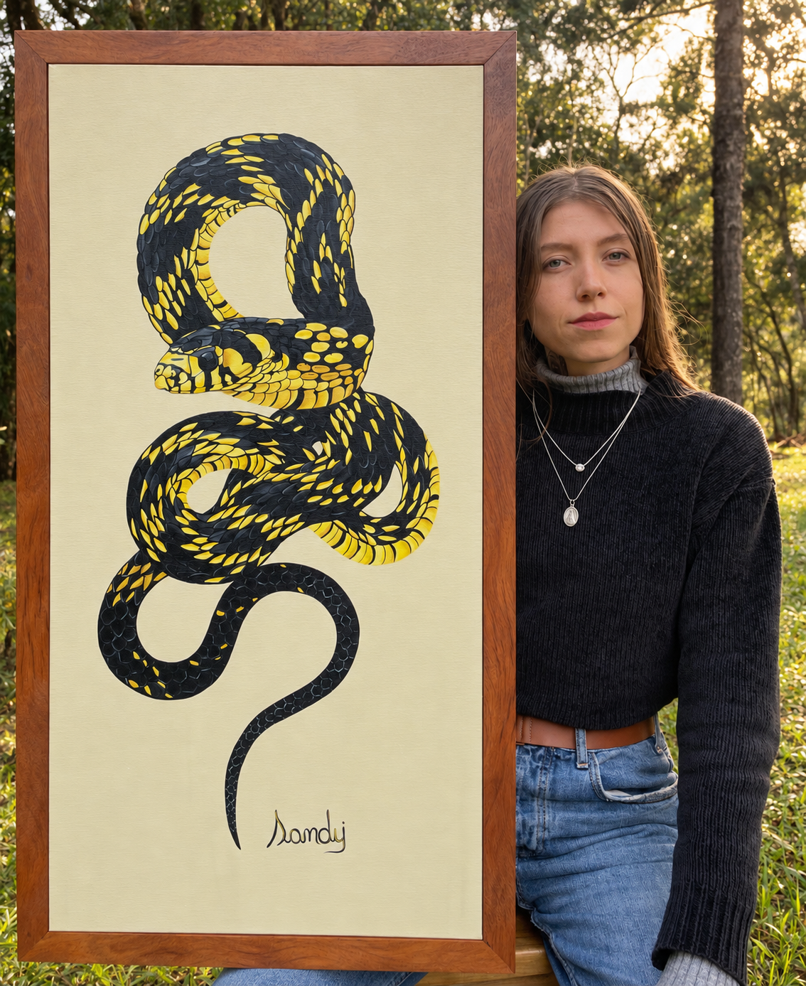 Pintura de serpente amarela e preta